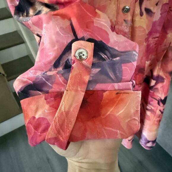 Cocomo Y2K Studded Floral Top 1X Plus Boho Roll Tab Stretchy Abstract Pleated - Picture 4 of 9